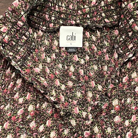 CAbi Blouse High Button Ruffle Neck Floral Pleated Balloon Sleeve Small Modest - Picture 7 of 9
